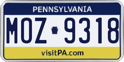 PA license plate MOZ9318