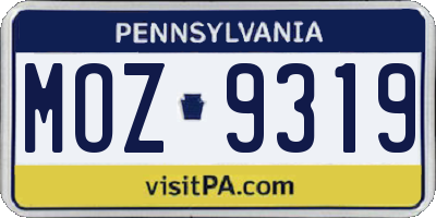 PA license plate MOZ9319