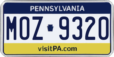 PA license plate MOZ9320