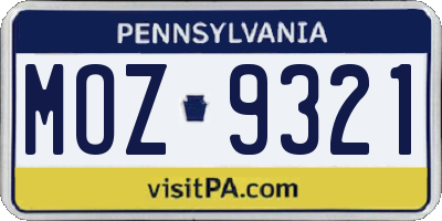 PA license plate MOZ9321