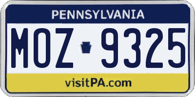 PA license plate MOZ9325