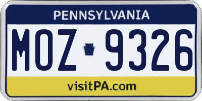 PA license plate MOZ9326