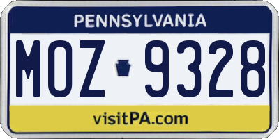 PA license plate MOZ9328