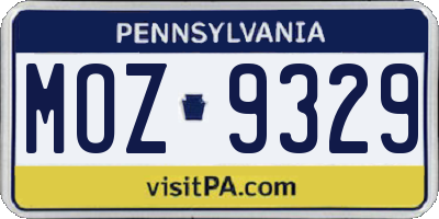 PA license plate MOZ9329