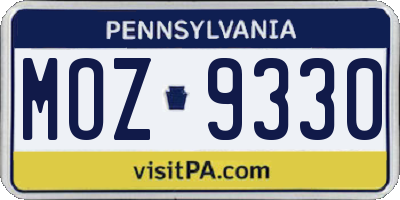 PA license plate MOZ9330