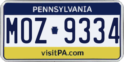 PA license plate MOZ9334