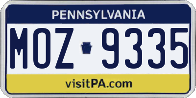 PA license plate MOZ9335
