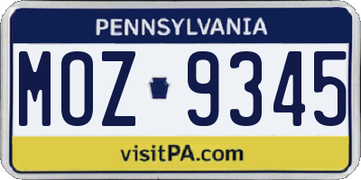 PA license plate MOZ9345