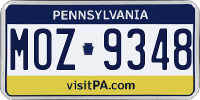 PA license plate MOZ9348