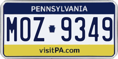PA license plate MOZ9349
