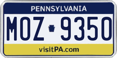 PA license plate MOZ9350