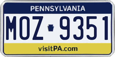 PA license plate MOZ9351