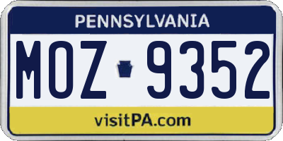 PA license plate MOZ9352