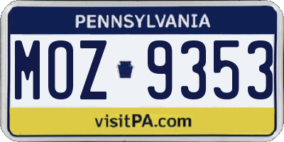 PA license plate MOZ9353