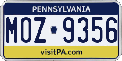 PA license plate MOZ9356