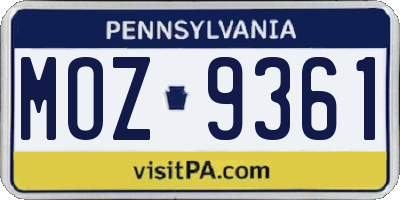 PA license plate MOZ9361