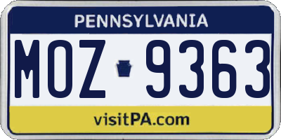 PA license plate MOZ9363