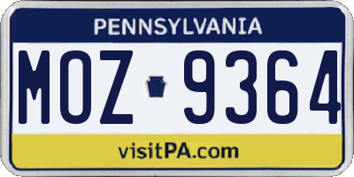 PA license plate MOZ9364
