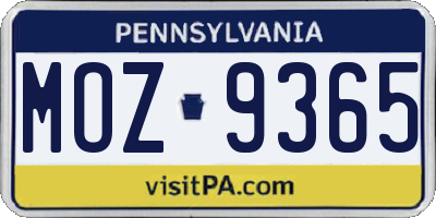 PA license plate MOZ9365
