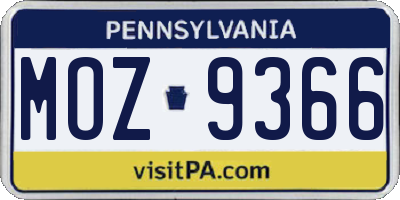 PA license plate MOZ9366