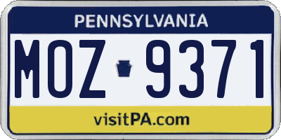 PA license plate MOZ9371