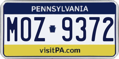 PA license plate MOZ9372
