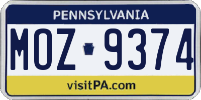 PA license plate MOZ9374