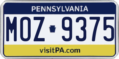 PA license plate MOZ9375