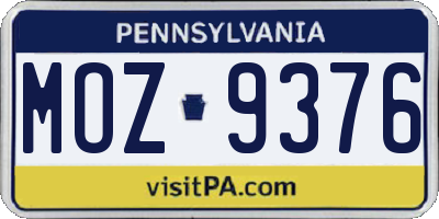 PA license plate MOZ9376