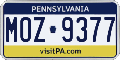 PA license plate MOZ9377