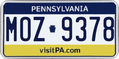 PA license plate MOZ9378