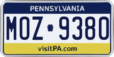 PA license plate MOZ9380