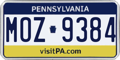 PA license plate MOZ9384