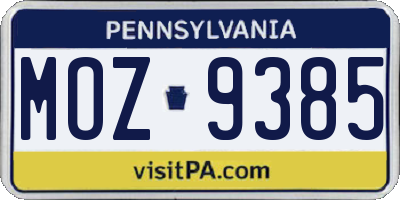 PA license plate MOZ9385