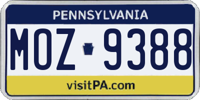 PA license plate MOZ9388