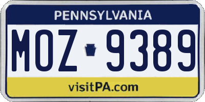 PA license plate MOZ9389