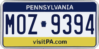 PA license plate MOZ9394