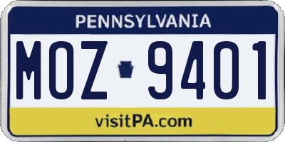 PA license plate MOZ9401