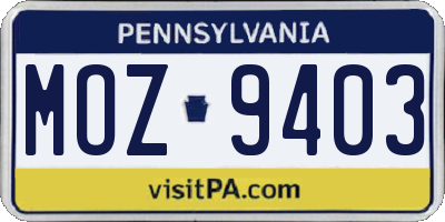 PA license plate MOZ9403