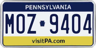 PA license plate MOZ9404