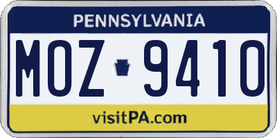PA license plate MOZ9410