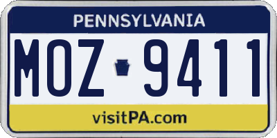 PA license plate MOZ9411