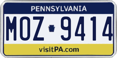 PA license plate MOZ9414