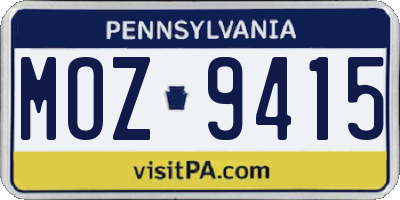 PA license plate MOZ9415
