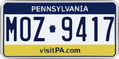 PA license plate MOZ9417