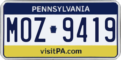 PA license plate MOZ9419
