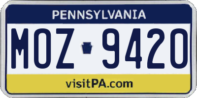 PA license plate MOZ9420