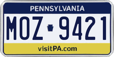 PA license plate MOZ9421