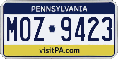 PA license plate MOZ9423