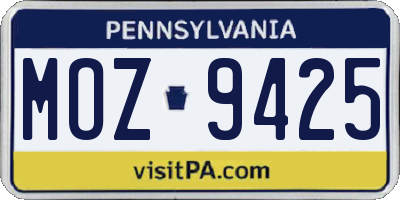 PA license plate MOZ9425